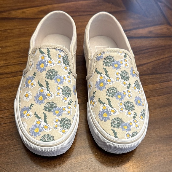Vans Womens Floral “Asher” Vans  - Cream and Blue - Picture 1 of 4
